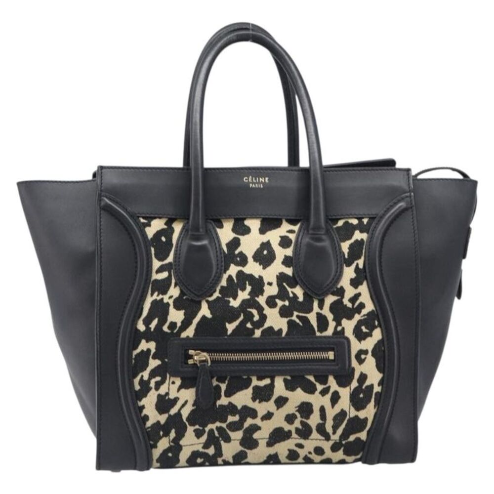 Celine Luggage Printed Canvas And Leather Black Leather Handbag